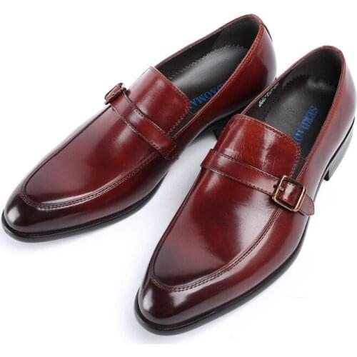 Genuine leather mens shoes, British pointed buckle, business dress shoes, Derby shoes, wedding shoes