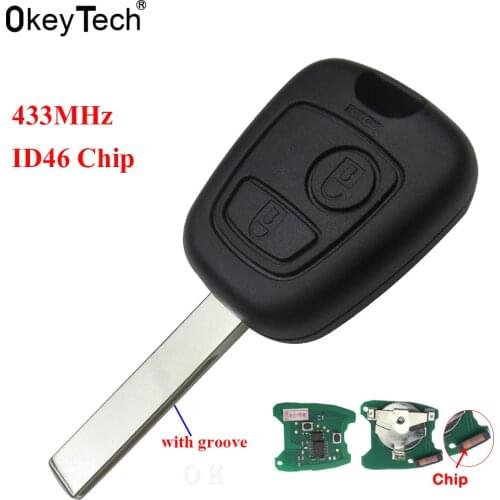 OkeyTech 2 Buttons 433MHZ ID46 Chip Remote Key Keyless For Peugeot 307 For Citroen 307 C1 C3 Replacement Car Key Uncut Blade