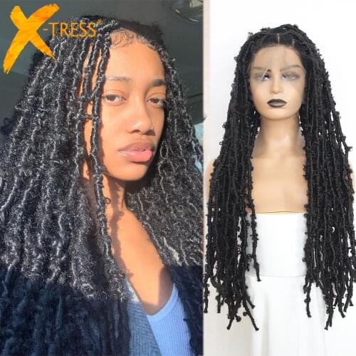 Full Lace Synthetic Braided Wigs For Women Distressed Locs Messy Lace Frontal Crochet Braids Hair Wig 100% Hand Made X-TRESS