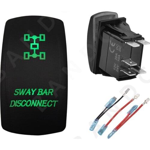 SWAY BAR DISCONNECT 5P ON-OFF SPST Green LED Light Laser-Etched Rocker Switch for Car Boat Marine Yacht ARB RV，Jumper Wires Set