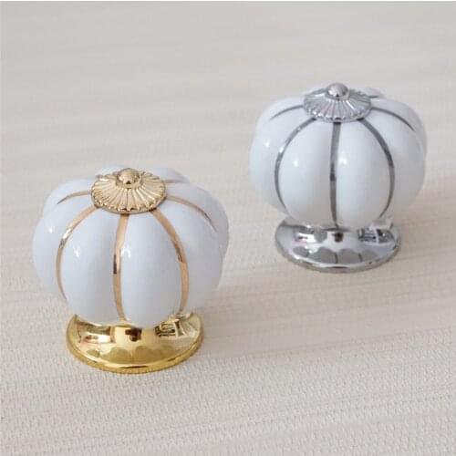 Silver Gold Pumpkin Knobs Ceramic Door Handle Knob Cabinet Pull Knobs Drawer Pull Handles Knobs Furniture Hardware