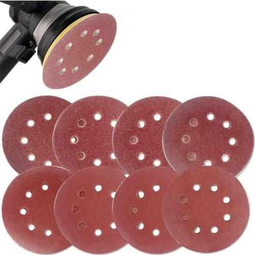 10Pcs 125mm 8 Holes Round Shape Grinding Sanding Discs Hook Loop Sandpaper Pad Hook and loop sandpaper backing make easy for