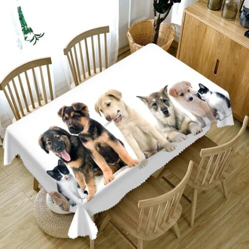 Customize Tablecloth Yellow Small dog Animal 3D Pattern Dustproof Dining Table cloth Rectangular Thicken Polyester Table Cover
