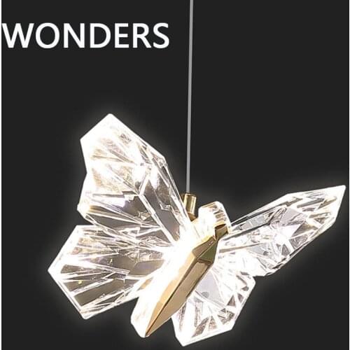 Modern New Single Head bedroom bedside crystal LED pendant light Simple butterfly shape indoor decorative pendant lamp a lustre