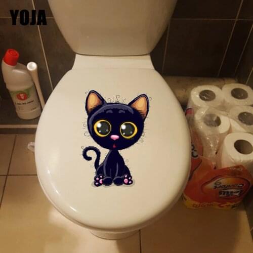 YOJA 16.8*22.3CM Cartoon Cat Home Bathroom Decor Wall Decal Funny Toilet Sticker T1-0158
