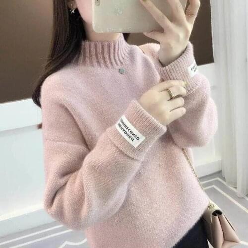 2021Autumn Winter New Womens Pullover Knitted Sweater Mink fleece Turtleneck Thicken Long Sleeve Knitting Jumper Sweater Female