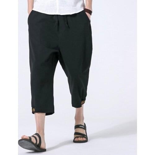 #4594 Summer 2019 Grey/Black/Blue Cotton Linen Harem Pants Elastic Waist Wide Leg Retro Plus Size 5XL Embroidery Chinese Style