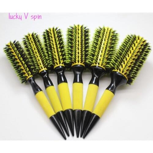 6pcs/set Professional Wooden Round Hair Comb Brush With Boar Bristle Mix Nylon Styling Tools Ceramics Ion Hair Brush