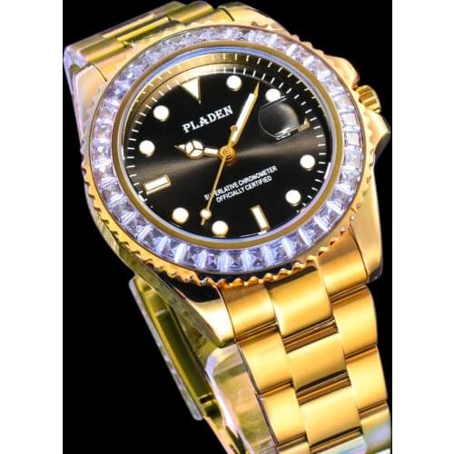 Pladen Luxury Original Men Watch Gold Diamond Wristwatch Man Luminous Calendar Quartz Relógio Masculino Fashion Classic Style