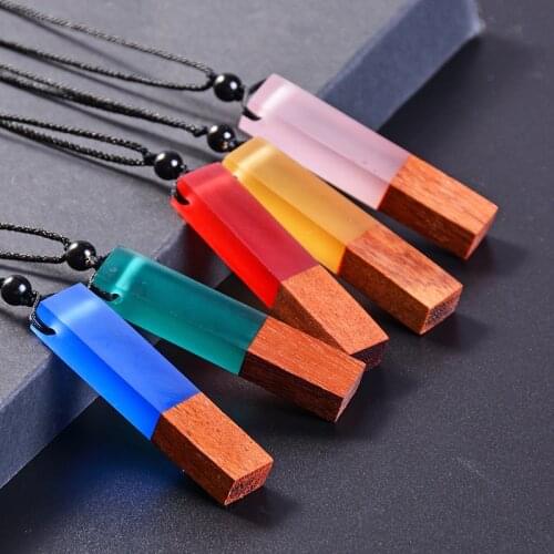 YIZIZAI Handmade Rope Resin Wood Necklace For Women Men Frosted Matte Texture Square Pendant Couple Necklace Lucky Jewelry Gift