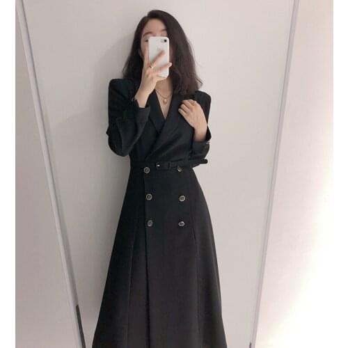 Long Coat Women Clothes 2021 Vintage And Elegant Lapel Double-breasted Waist Was Thinner And Long-sleeved Windbreaker Jacket