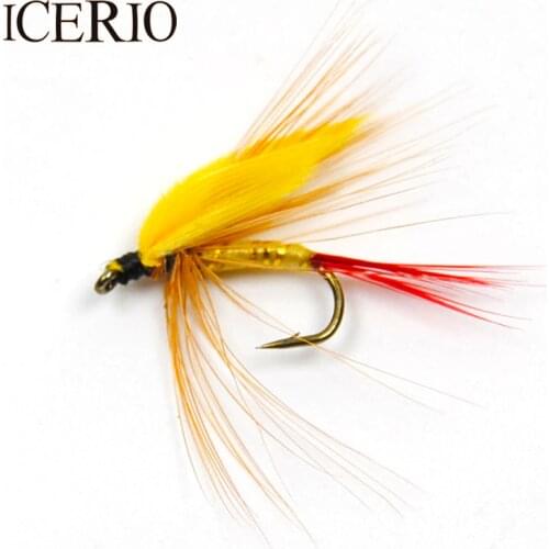 ICERIO 8PCS Yellow Wings May Brown Wet Flies Trout Fly Fishing Lures #12