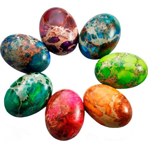 TUMBEELLUWA Multicolor Oval Sea Sediment Jasper Cabochons Flatback Stone for Jewelry Making 18x25mm