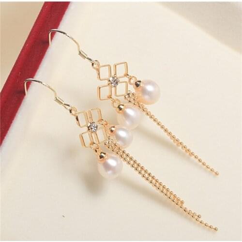 Fashion Real Freshwater 6-7MM Pearl Earrings Gold Plated Drop Earrings Nice Party Wedding Women Women Gift 10 pairs/lot