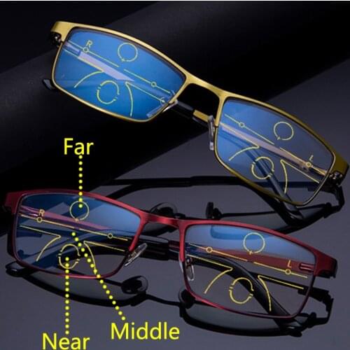 Progressive Multifocal Reading Glasses Men Women Anti Blue Ray Computer Presbyopic Glasses Half Metal Frame See Far Near