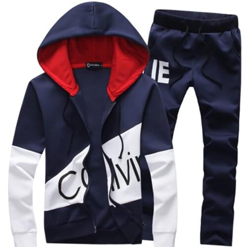 Mens Letter Tracksuits Set Breathable Slim Joggers 2PCS Suits Casual Full Zip Solid Teens Sportsuit Jacket Pants Men Outfit Sets