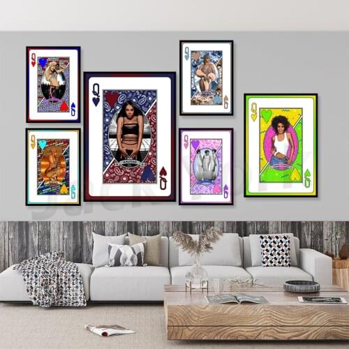 Star Playing Card Queen Canvas Painting Wall Art Poster Abstract Cuadros Picture for Club Bar Home Decoration