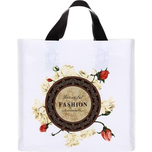 Wholesale 50pcs/lot print fashion boutique High quality plastic shopping Bags with handle clothes gift packaging bags