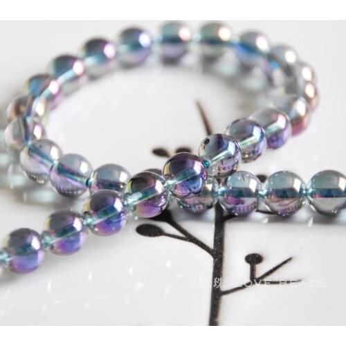 Wholesale 14.5"38cm natural purple aqua aura crystal quartz 6-12mm round loose beads jewelry making DIY for women