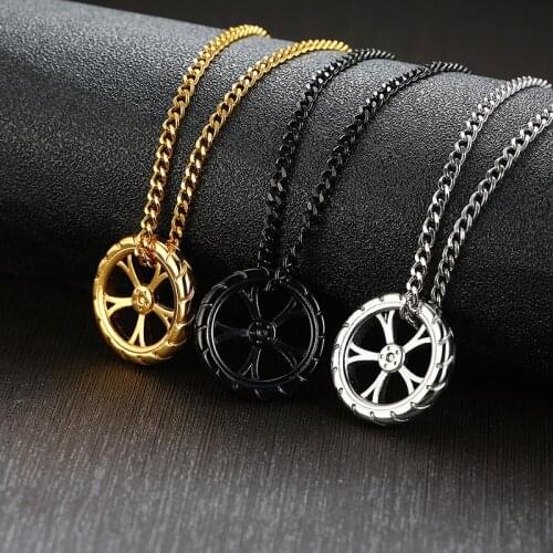 Hip Hop Stainless Steel Tire Pendant Necklace for Men Gold Black color Necklaces Fashion Jewelry Accessories Dropshipping
