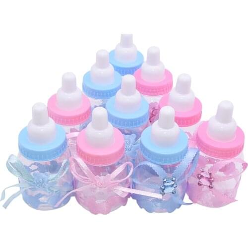 12pcs Boy Girl Baby Shower Decor Chocolates Candy Bottles Baptism Favors Box Gender Reveal Party Gifts Boxes Mini Baby Bottle