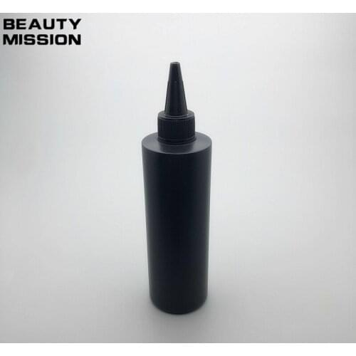 BEAUTY MISSION 250ml 24pcs/lot empty plastic bottle , black bottle with black Twist Top Caps, pointed mouth top cap