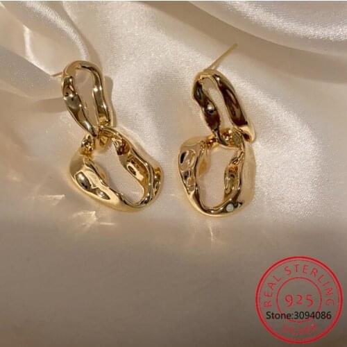 925 Sterling Silver Irregularly Twisted Oval shaped Earrings Female Fashion Retro French Light Luxury Temperament Elegant