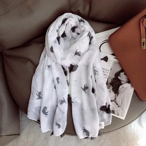 2021 New Cute Cat Print Tassel Scarf Shawls Long Women Beautiful Soft Trendy Animal Hijab Wrap Free Shipping