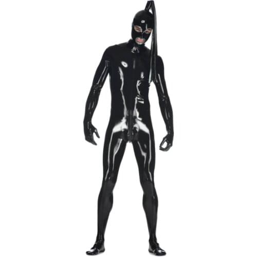 Sexy Full Body Latex Rubber Catsuit Open Mouth Eyes Gummi Bondage BDSM Black Bodysuit for Men Women Customise