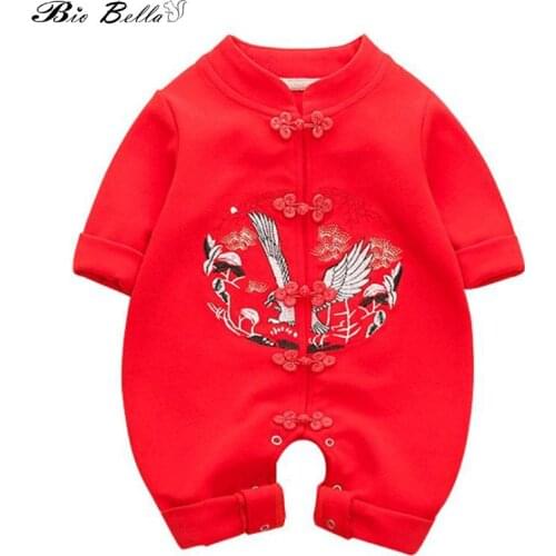 Traditional Newborn Romper Baby Boys Grils Clothes Cotton Jumpsuit Embroidery Baby One-piece New Year Clothes