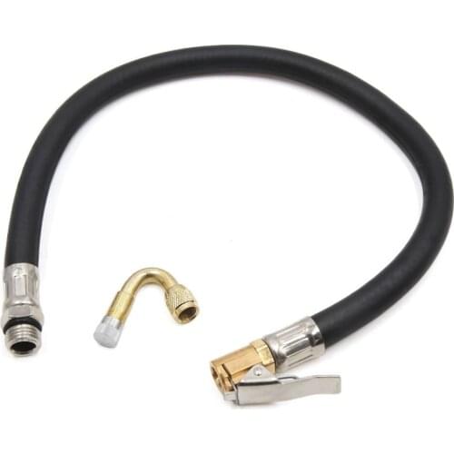 Uxcell a17071900ux0068 38cm Clip On Car Air Tire Inflator Hose w Gold Tone 45 Degree Valve Extension