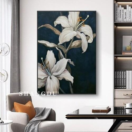 Vintage Lilies Poster Print Flowers Modern Abstract Canvas Painting Picture Floral Plant Home Decorative Wall Art Living Room