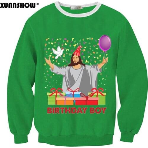 XUANSHOW 2019 Christmas Brithday Boy Digital Printing Couple Wear Sweatshirt Long-sleeved Funny Autumn Winter Clothes