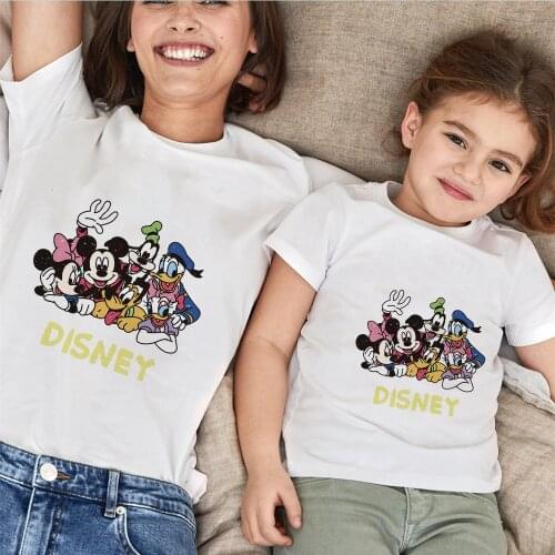 Tees Women Tshirts Disney Park Mickey Minnie Donald Print Family Matching Clothes Short Sleeve Casual White Mother And Kids Tops