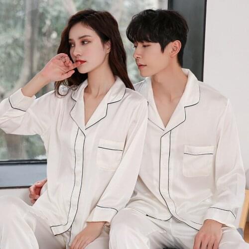 Summer Couple Women Lapel Long Sleeve Pants Sleepwear 2 Pieces Lovers Female Pajamas Sets Pyjamas Homewear