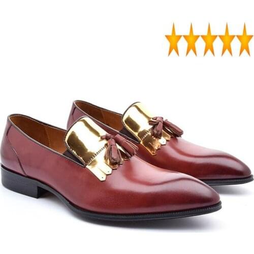 Loafers Fashion 2021 Genuine Men Leather Dress Shoes With Tassel Slip On Wedding Party Chaussure Homme Pointed Toe Prom Footwear