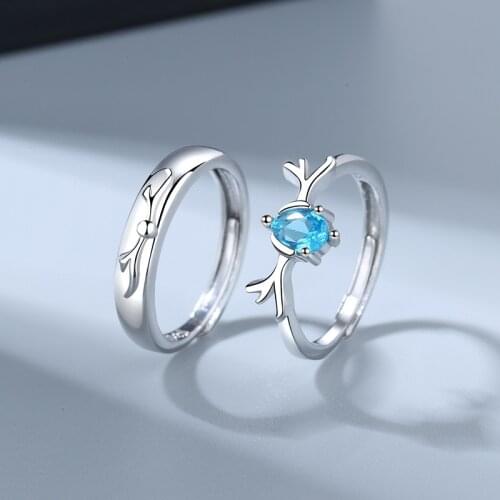 VENTFILLE 925 Sterling Silver A Deer Has You Couple Simple Personality Ring