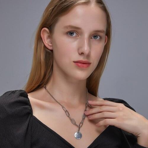 Retro Letters Smile Heart Round Coin Pendant Necklace For Women Hip Hop Silver Color Long Chain Necklace Collar Party Jewelry