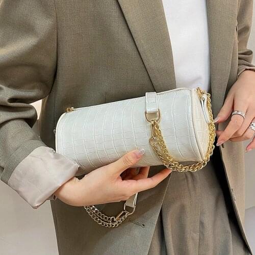 2021 Women Yellow Black Circular Crossbody Bag Luxury Designer Chain Handbag Female High Quality Purple PU Leather Shoulder Bags