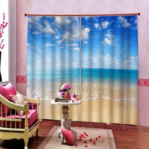 Seaside beach wave landscape 3D Blackout Curtains Photo Print For Living Room Bedroom Blue sky and white clouds Drapes Sets