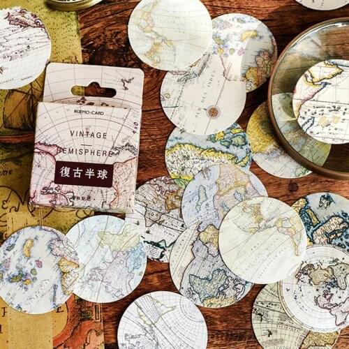 46pcs/box Retro Hemisphere Series Sticker Map Scrapbooking Decoration Adhesive Stationery Label Journal Stickers Flake