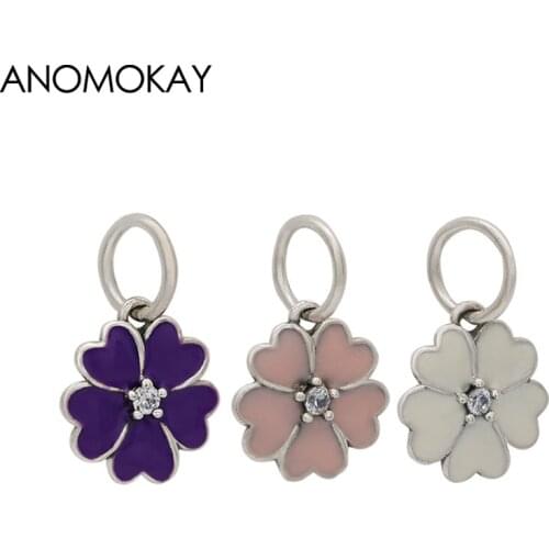 Anomokay Classic Five Piece Heart Flower Pendant Bead for DIY Bracelet Bangle Purple Pink White Enamel Plant Pendant Beads