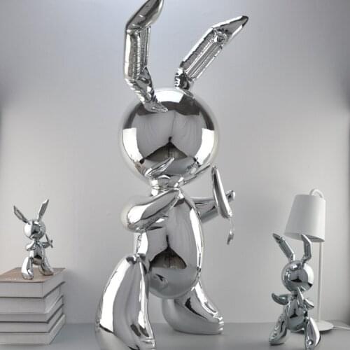 Shiny Balloon rabbit Statue Simulation rabbit Animal Art Sculpture Resin Craftwork Home Decoration Accessories ornament