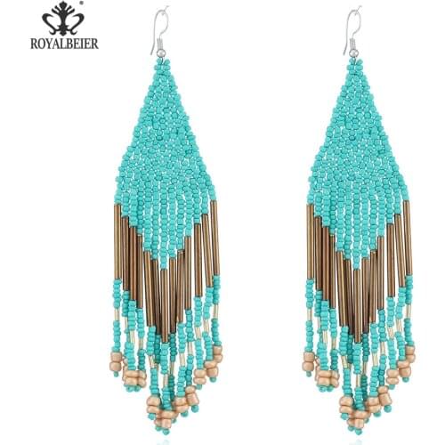 Bohemian Colorful Cute Bead Earrings for Women Statement Vintage Geometric Long Tassel Dangle Drop Earring Girl Fashion Jewelry