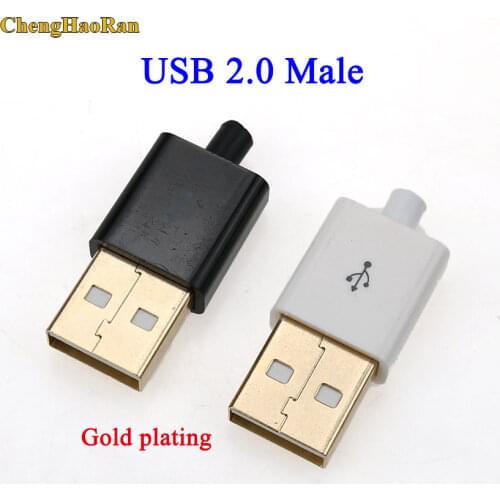 ChengHaoRan 2Set DIY USB Male Connector 2.0 Plug 4 Pin Type A Components White Black Plastic Cover Gold plating