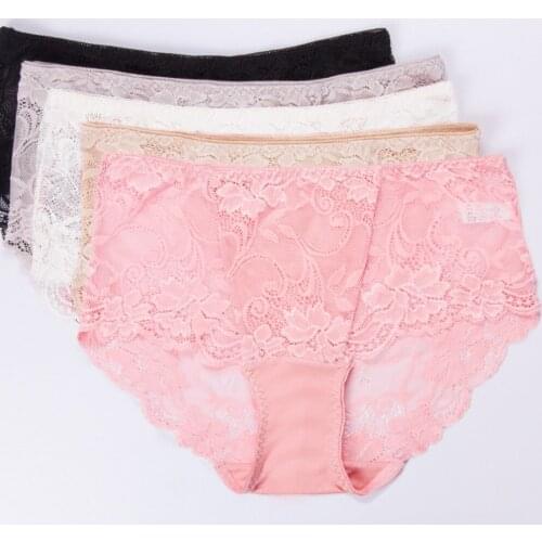 GUIYI Natural Silk Ladies Seamless Underwear Lace Breathable Lingerie Middle Waist Underpant Young Girls' Raise Buttocks Briefs