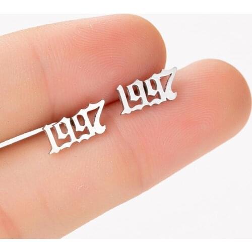 Hfarich Women Customize Geometric 1980-2010 Stainless Steel New Year Earrings for Couple Jewelry Aretes De Mujer