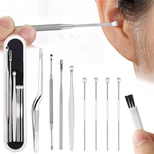 8 Pcs/set Ear Wax Pickers Cleaner Stainless Steel Earpick Wax Remover Curette Ear Pick Cleaner Ear Cleaner Spoon Ear Pick Wax