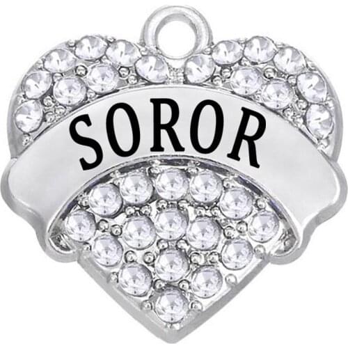 Exquisite university society sorority jewelry charm rhinestone inlaid heart-shaped metal SOROR pendant
