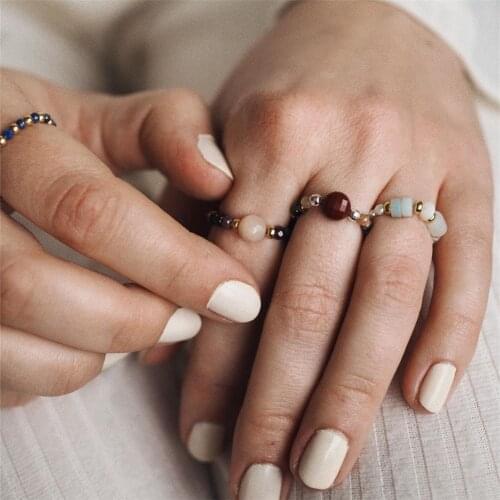 Summer Vintage Freshwater Pearl Beads Rings for Women Handmade Adjustable Natural Stone Rings Party Birthday Gift for Girls